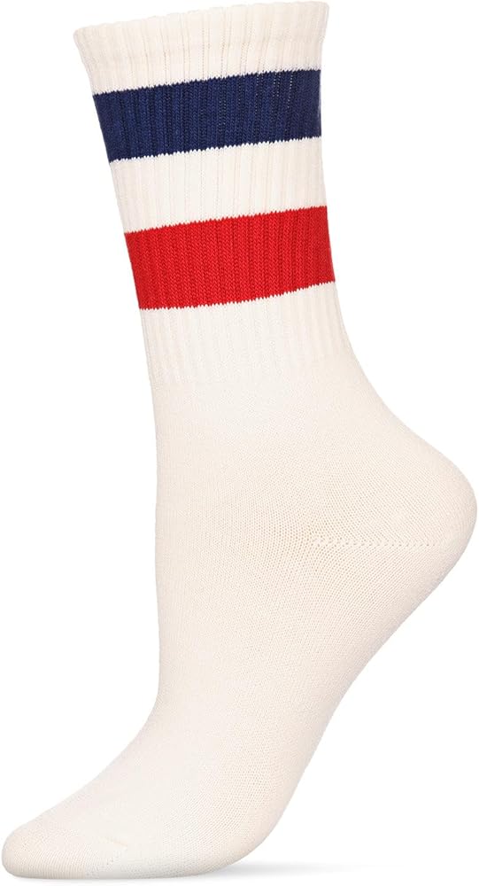 MeMoi Women's Thick Tennis Stripe Cotton Blend Crew Sock