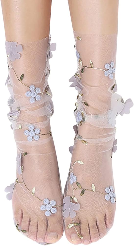 Mesh Flower Calf Socks for Lady Breathable Fashion Trendy Pile Socks Fancy Party Dance Dress Crew Socks