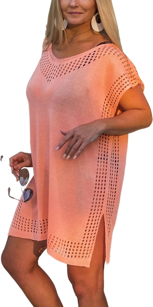 Crochet Coverups for Women - One Fits All Incl Plus Size Crochet Coverup - Knit Beach Cover Up Short Sleeve Cover Up