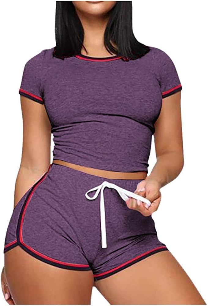 Women's 2 Piece Jogger Shorts Set Lightweight 2 Piece Sports Outfits Crop Top + Shorts Tracksuit