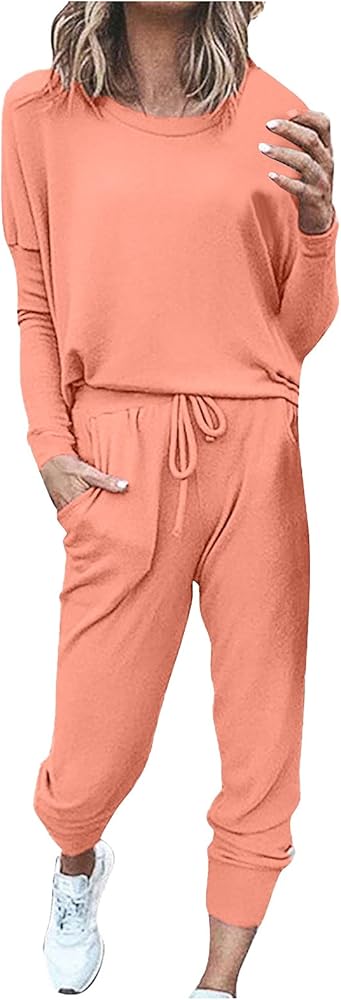 RMXEi Women Fashion Solid Pullover Long Sleeve Bandage Loose Pants Sweatsuits