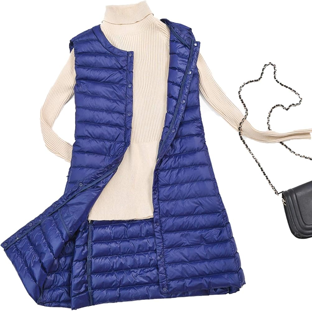 Flygo Women's Lightweight Button Up Quilted Mid-Long Packable Puffer Vest Waistcoat Gilet Jackets