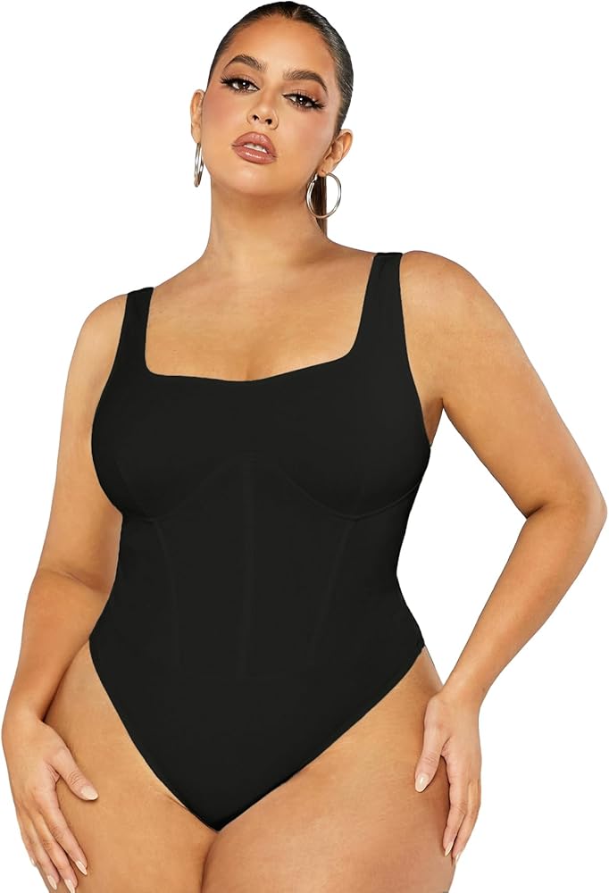 Verdusa Women's Plus Size Basic Square Neck Sleeveless Tank Bodysuit Top Leotard