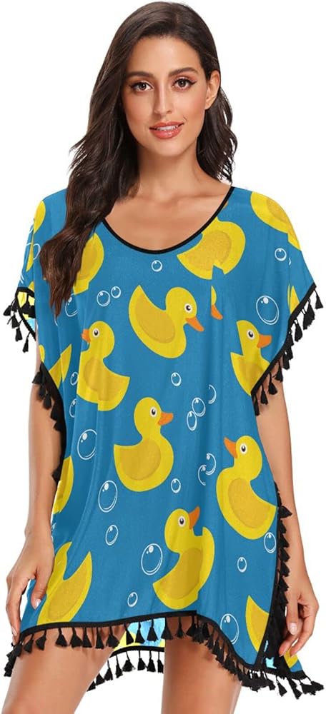 Ducks and Fish Bathing Suit Cover Ups for Women Beach Swimsuit Cover up Beachwear S