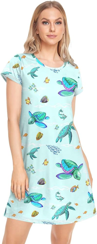 Easter Women's Nightgown Printed Sleepshirts Short Sleeve Sleepwear Pajama Dress Comfy Nightshirt