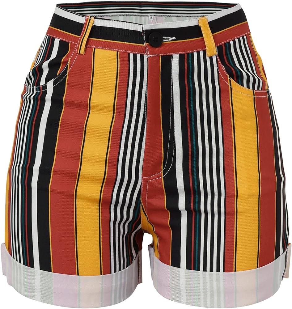 Summer Outfits for Women Mid Waist Rainbow Stripe Printed Shorts Casual Beach Pants