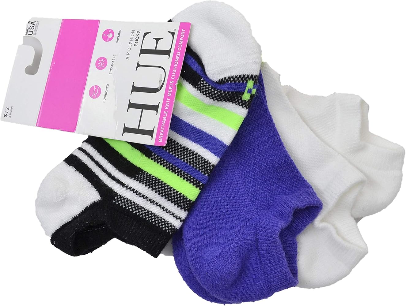 HUE WOMEN'S AIR CUSHION SOCKS 3 ASST. PACK