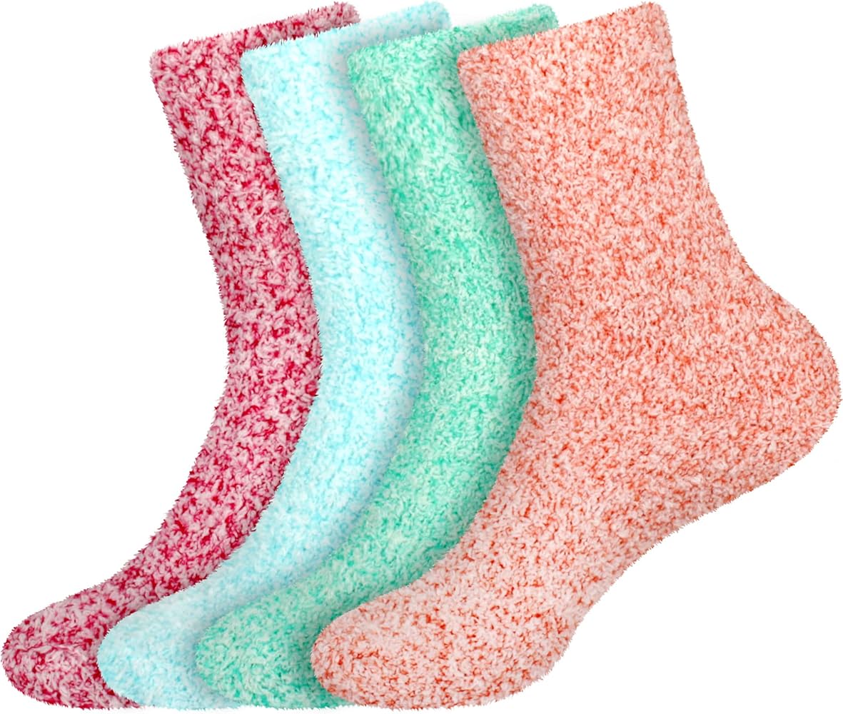 BambooMN Women's Fuzzy Warm Feather Soft Socks - 3 Pairs