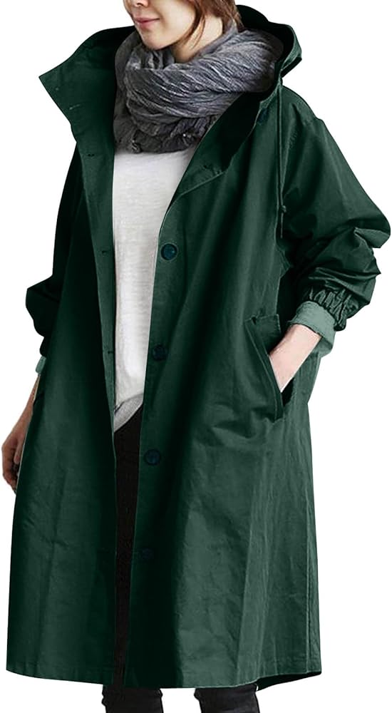 ECKHARDT Khaki Jacket Women Long Plus Size Casual Winter Lightweight Bomber Warm Trendy Trench Coat Jacket with Hood