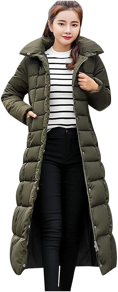 Womens Hooded Thickened Long Down Jacket Maxi Down Parka Puffer Coat with Fur Collar Winter Thermal Thicken Long Parka