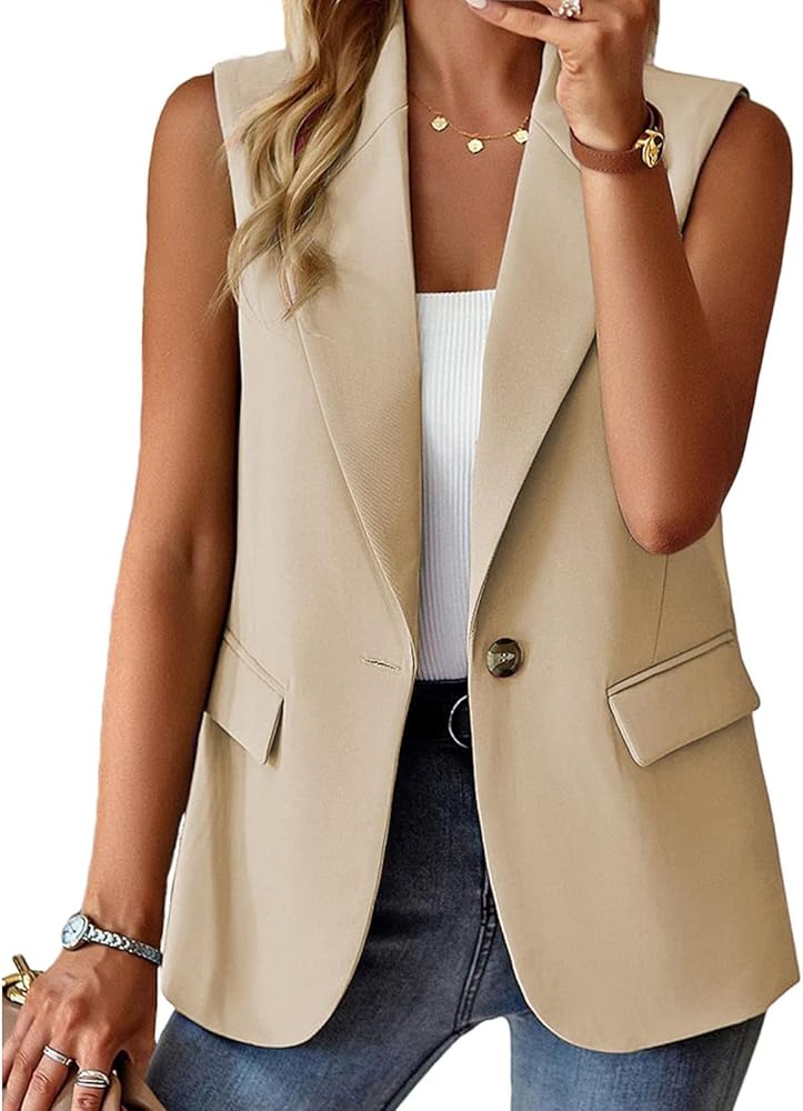 Womens Vest Summer Sleeveless Blazer Jackets Lightweight Cardigans Fashion Casual Open Front Work Office Vest Tops