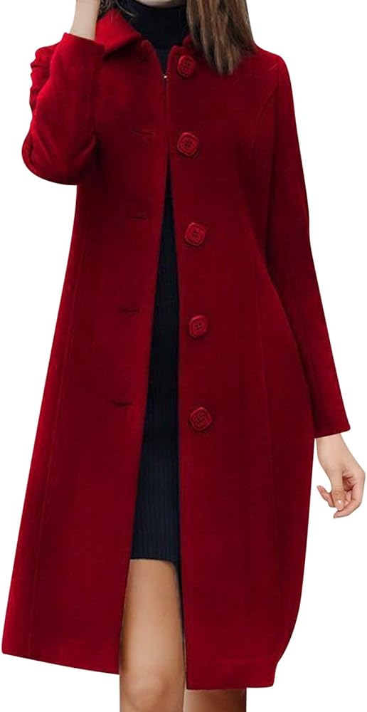 Womens Fit Mid Long Single Breasted Coat Lapel Jacket Overcoat Outwear Trench Windbreaker Womens Wool Coats