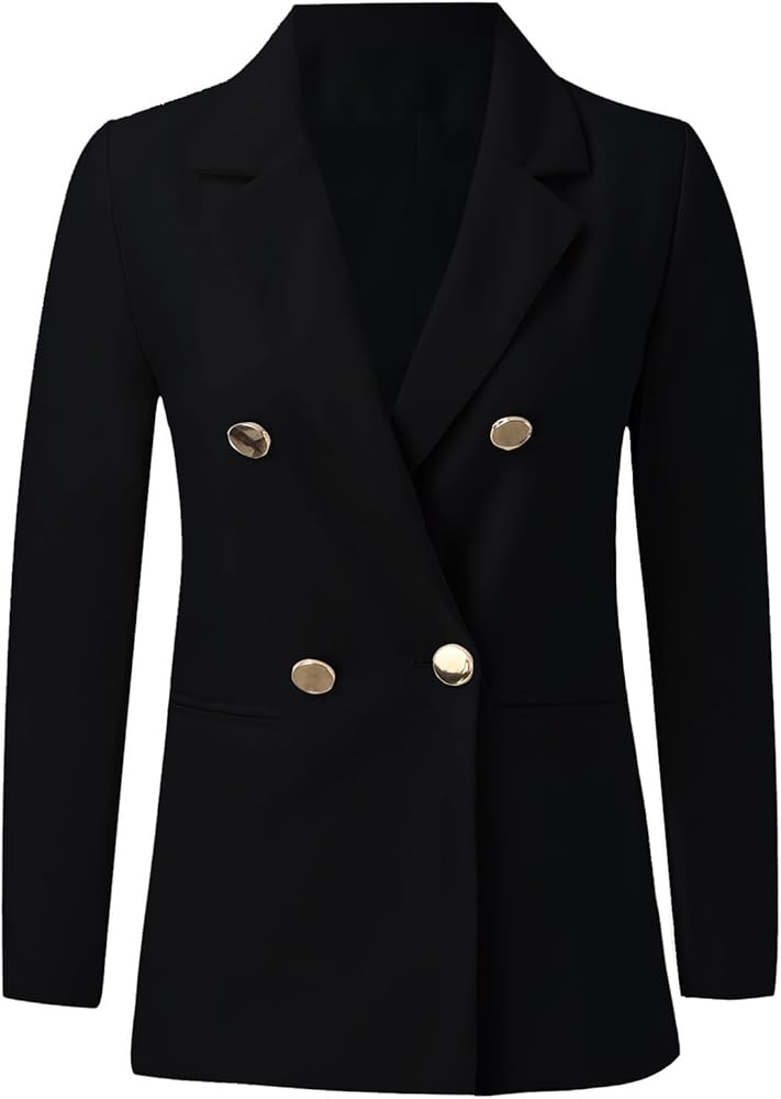 Women's Casual Blazer Jackets Suit Long Sleeve Open Front with Button Suit Jacket Pockets Work Coat for Business Office