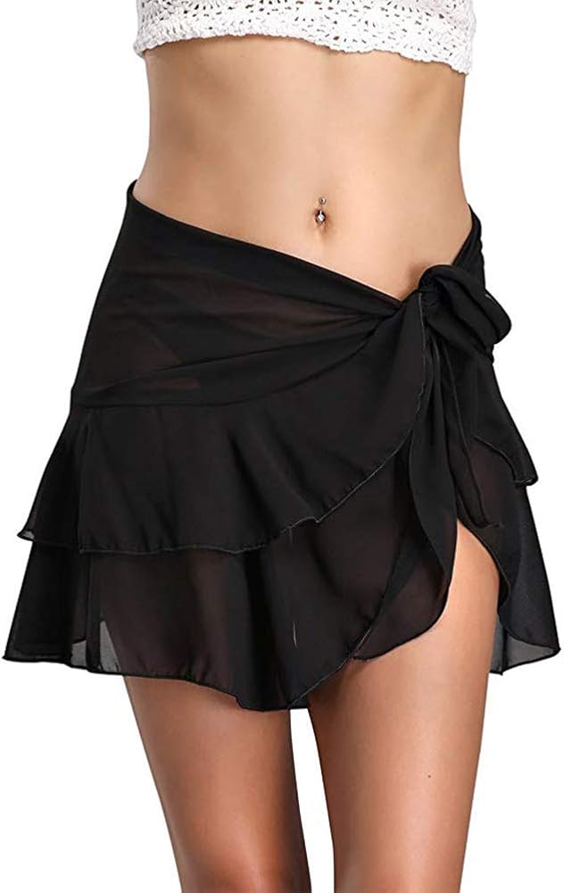 Women Swimsuit Cover up Chiffon Ruffle Beach Sarong Wrap Skirt Pareo