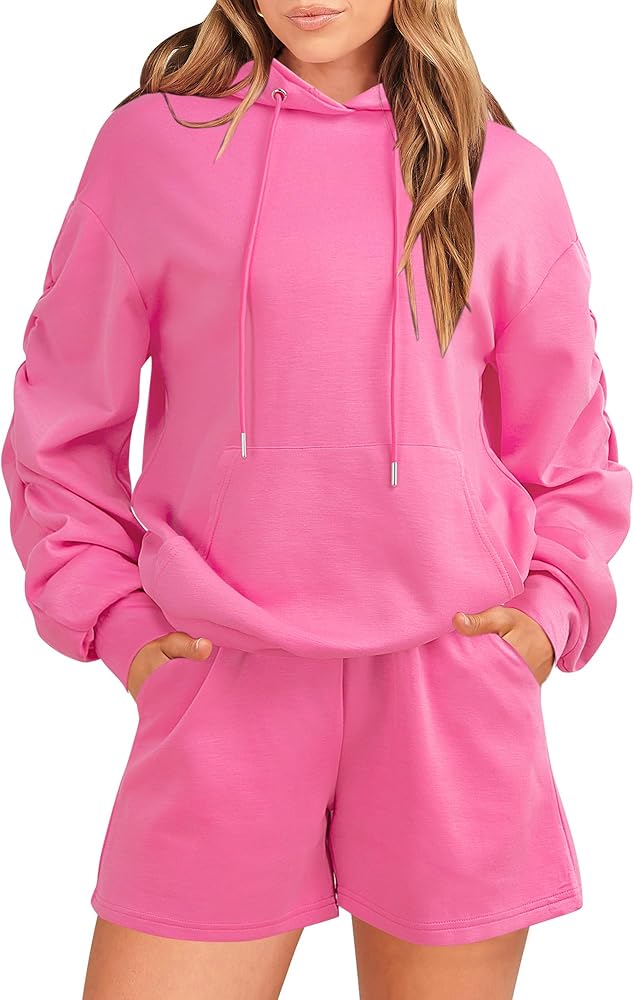 Women's 2 Piece Outfits Oversized Hoodie Sweatsuit Lounge Sets Sweatshirt and Shorts Matching Tracksuits