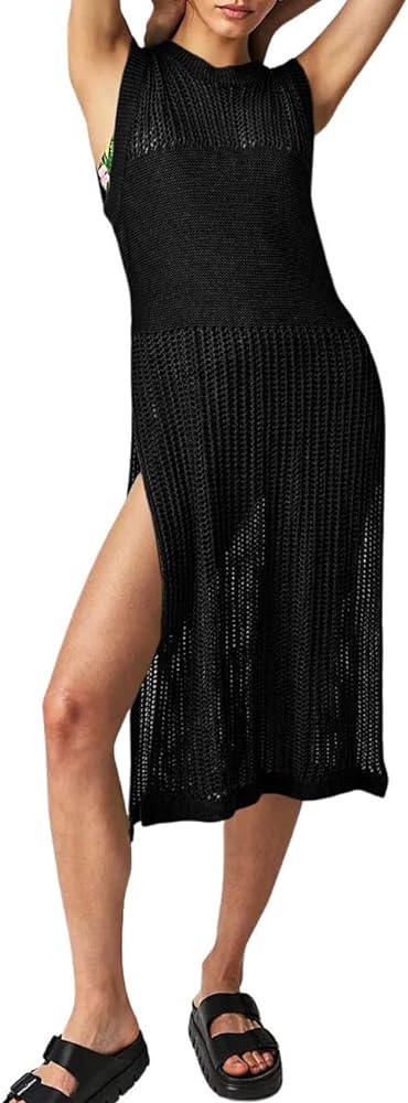 Bsubseach Swimsuit Coverup for Women Sleeveless Knitted Cover Up Crochet Dress Cover Ups for Swimwear