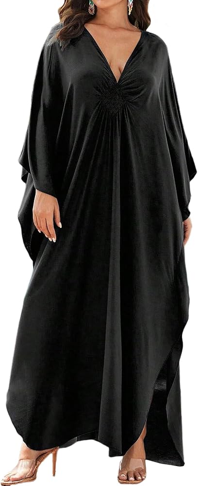 Bsubseach Kaftan Dresses for Women Plus Size Caftan Dress Solid Color Beach Swimsuit Cover Up Loungewear