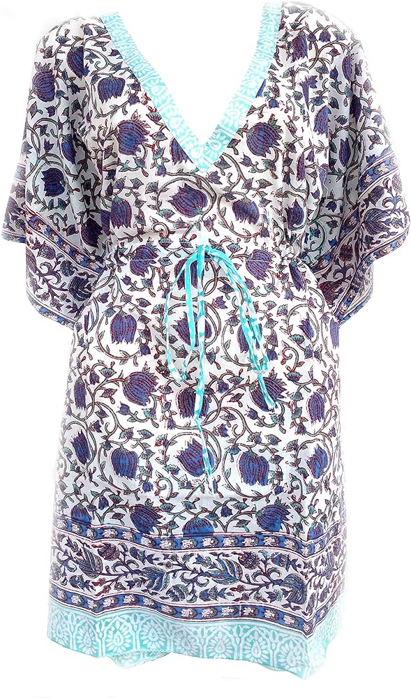 100% Cotton Hand Block Print Kaftan Women’s Apparel Fabric Print Swimsuit Cover-up Beach Kaftan 16