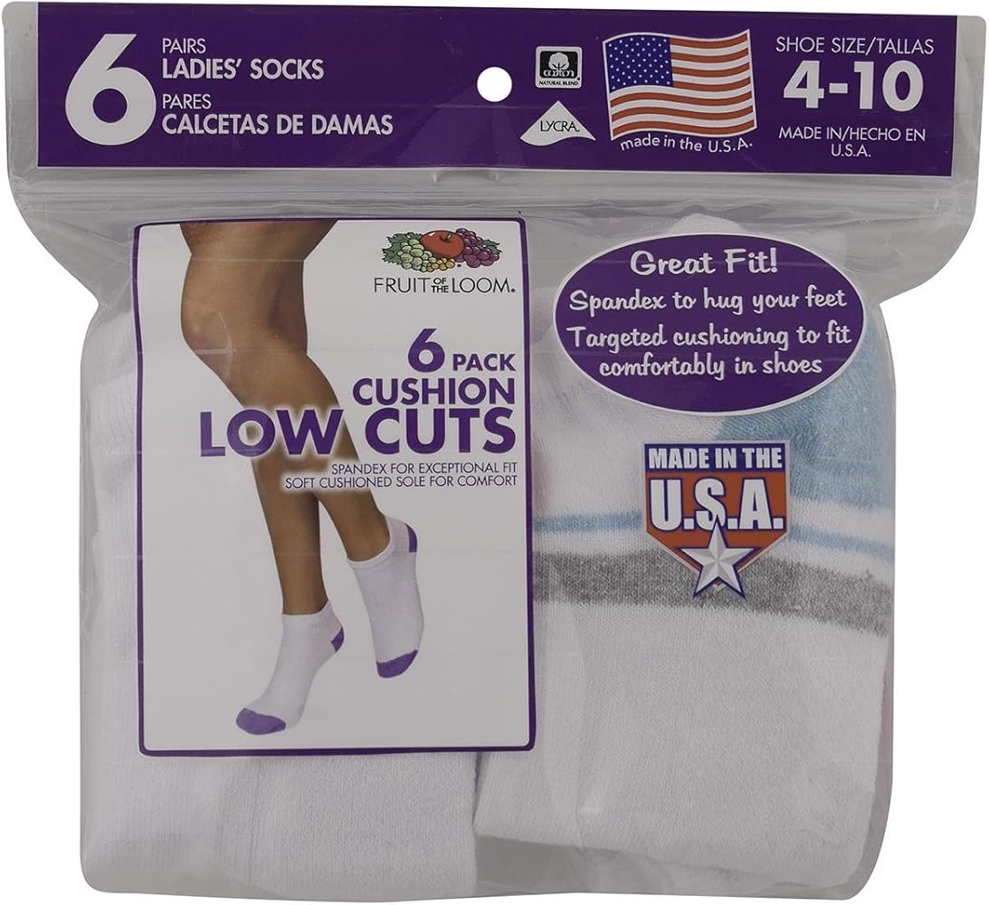 Fruit of the Loom Ladies Low Cut Socks 6+2 Bonus 8-Pack, 4-10, Pastels