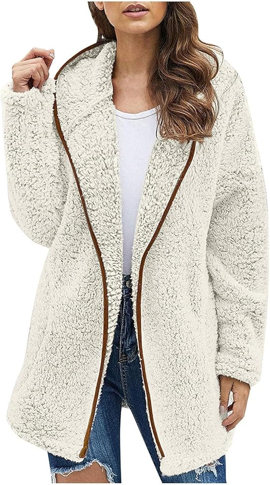 Scrub Jackets For Woman, Women Long Trendy Women's Spring Faux Fur Coat Outerwear Sleeve With Pockets, S 2XL