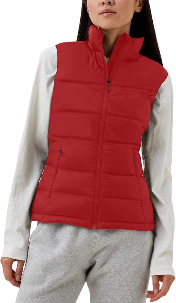 Puffer Vest Women Zip Up Sleeveless Stand Collar Outerwear Vest Puffy Warm Lightweight Winter Jacket Coat