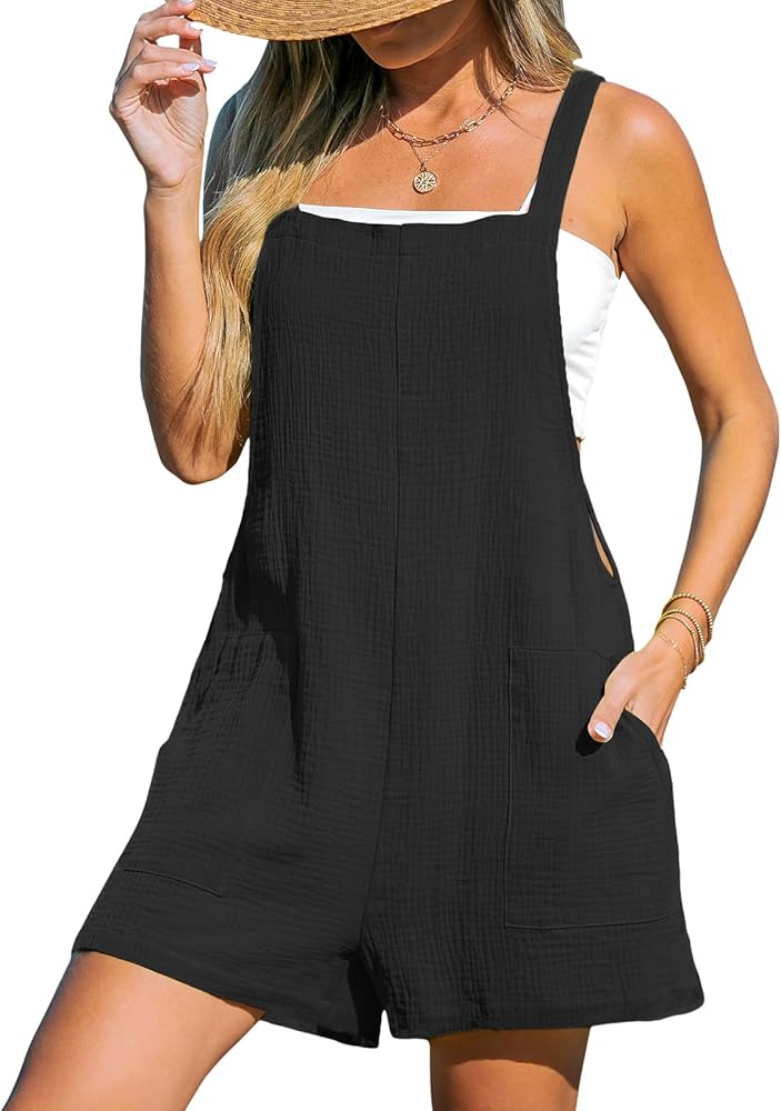 CUPSHE Women's Romper Square Neck Pinafore Jumpsuits Sleeveless Overall Wide Leg Outfit Casual Dressy