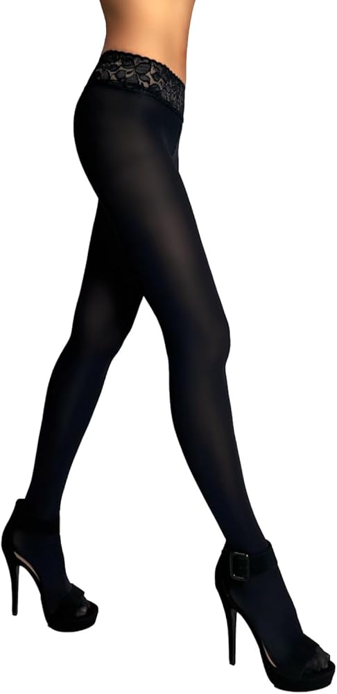 Mila Marutti Low Rise Tights for Women | Sheer Nylons Pantyhose with Lace Top | Low Waist Stockings 20 Denier