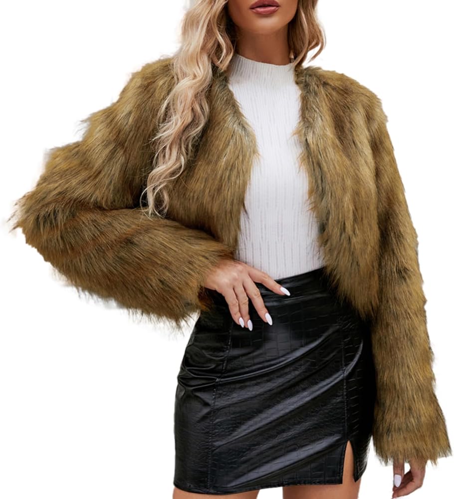 Faux Fur Coat Women Fashion Faux Superficial Knowledge Long Sleeve Fleece Shaggy Lightweight Fall Faux Fur Ken Fur