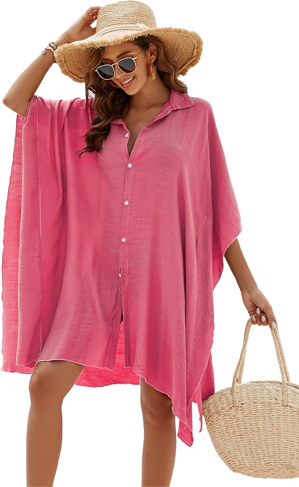 LUBOT New Swimsuit Cover Up Beach Cover Ups for Women 2024 Casual Oversized Loose Women's Swimwear Cover Up Sunscreen Shirt