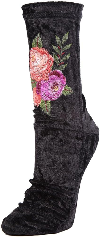 MeMoi Floral Embroidered Crushed Velvet Socks