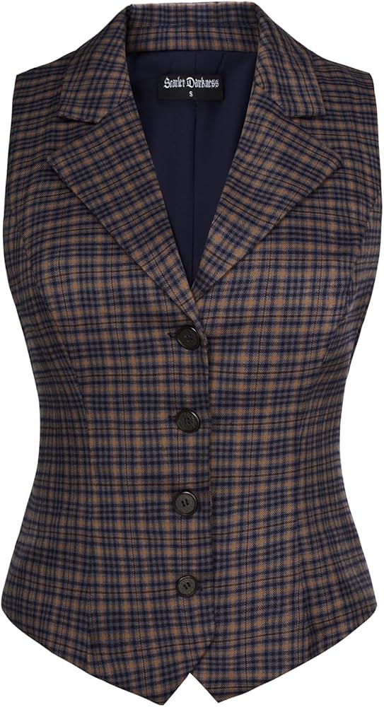 Scarlet Darkness Plaid Vest for Women Fully Lined Dressy Tank Tops Sleeveless Button Waistcoat Vests