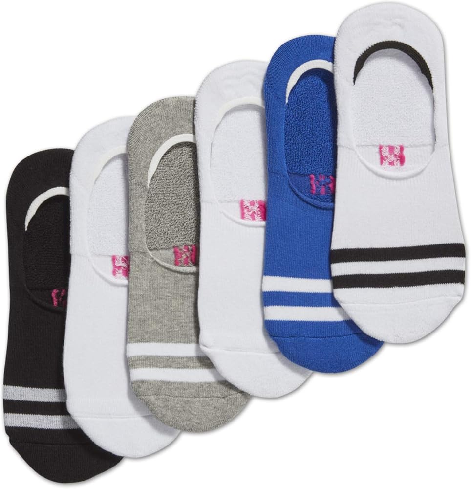 Hue Women's Low Cut Sneaker Liner Socks with Cushion, 6 Pair Pack Sockshosiery, -Light Charcoal Heather Stripe, One Size