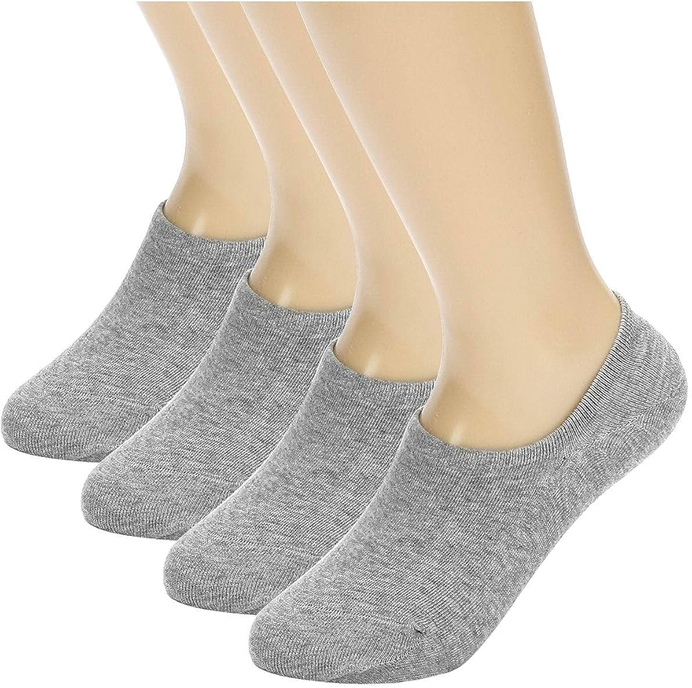 4 Pairs No Show Socks Non Slip Flat Boat Line Low Cut Socks for Women