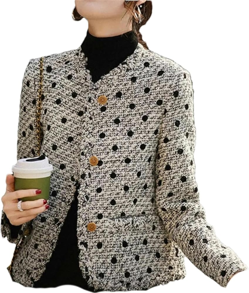 Women's tweed coat Flock polka Dot Spring/Autumn top women jacket HH-8817 S