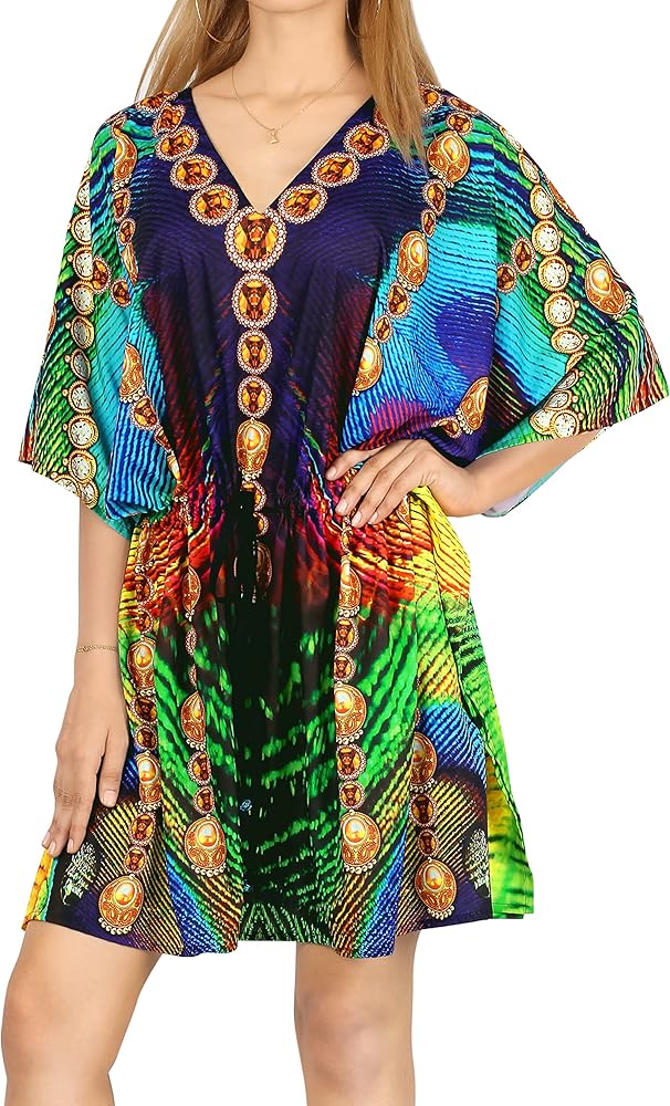 LA LEELA Women's Summer Loungewear African Plus Size Party Bathing Suit Cover Ups 2X-3X Multi, Abstract