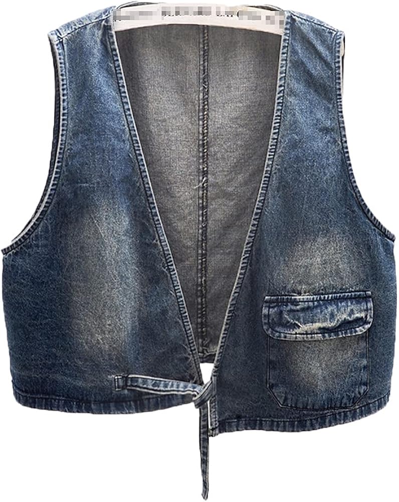 Vintage Blue Denim Vest Women Loose Waistcoat Cardigan Sleeveless Jacket Coat Short Jeans Vest Female