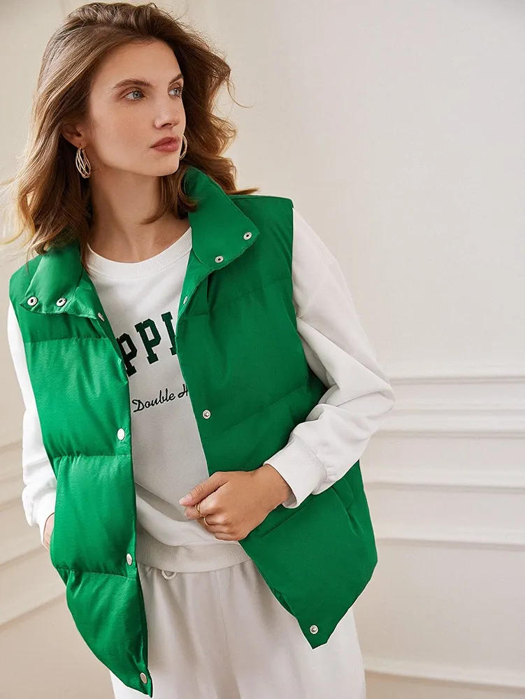 Women's Coat Jacket Warm Comfortable Slant Pockets Vest Puffer Coat Fashion Charming Unique Lovely (Color : Green, Size : Large)