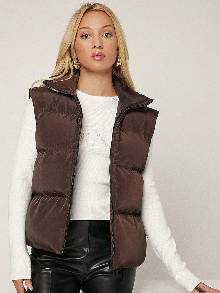 Women's Coat Jacket Warm Comfortable Zip Up Solid Vest Winter Coat Fashion Charming Unique Lovely (Color : Coffee Brown, Size : X-Small)