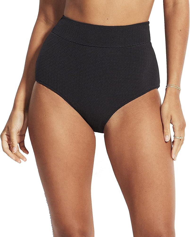 Seafolly Women's Standard High Waisted Full Coverage Low Legline Bikini Bottom Swimsuit