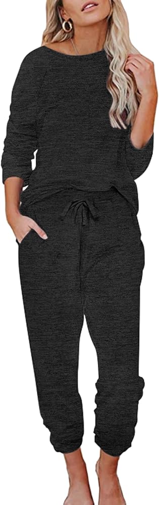 Ekouaer Womens Pajamas Set Long Sleeve Loungewear Soft Lounge Set Joggers with Pockets