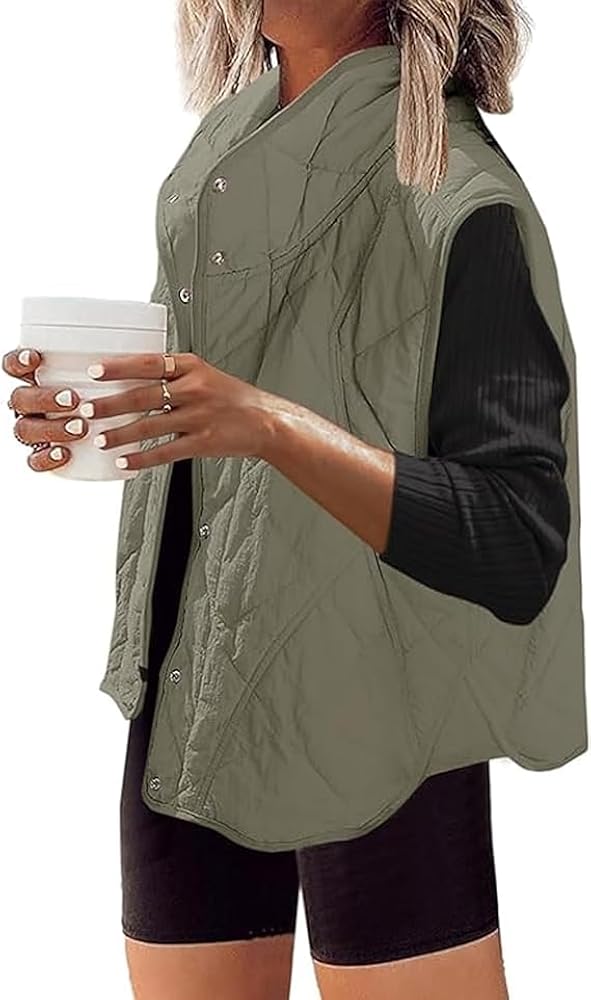 Women Quilted Lightweight Vest Sleeveless Stand Collar Button Down Padded Coat with Pockets