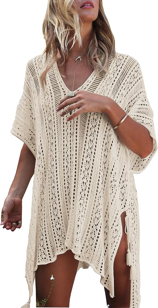 Wander Agio Beach Swimsuit for Women Sleeve Coverups Bikini Cover Up Net