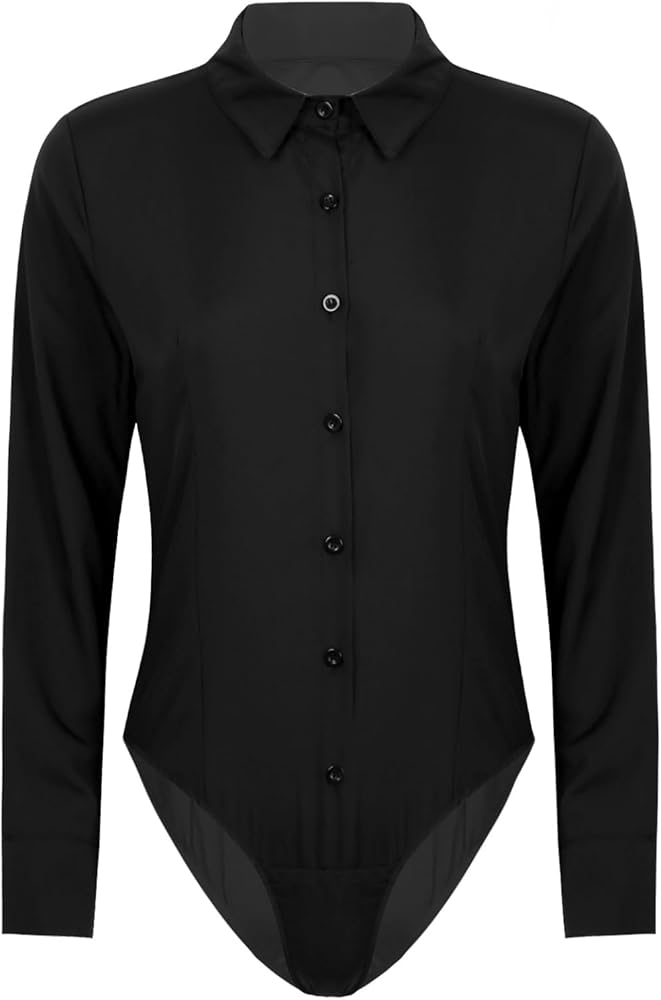 Women's Work Shirts Tops Long Sleeve Turn-down Collar Button Down Shirts Work Wear One Piece Bodysuit