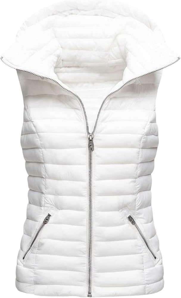 Womens Lightweight Puffer Vest with Hood Sleeveless Quilted Down Vest Winter Zipper Pockets Coats Jacket Zip Up Gilet