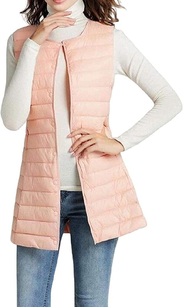 Women Fashion Slim Buttons Puffer Sleeveless Lightweight Down Vest Jacket