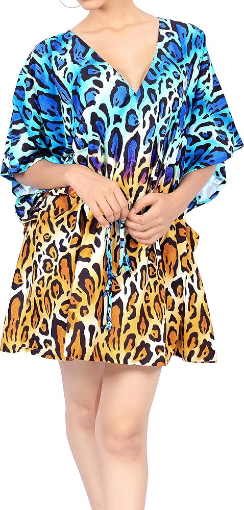 HAPPY BAY Women's Beachwear Summer Swim Beach Dress Cover Ups for Swimwear Women Plus Size Fall Swimsuit Coverups for Women 3X-4X Leopard Blue_AC950