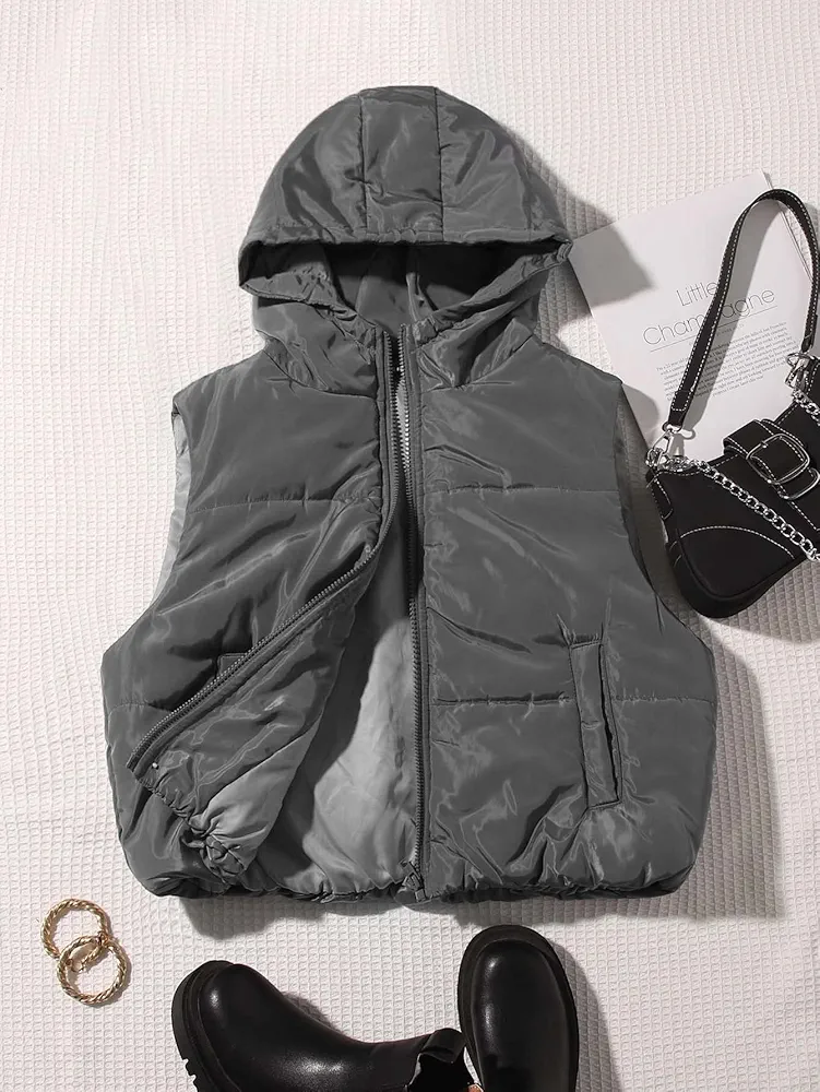 Women's Coat Jacket Warm Comfortable Zip Hooded Vest Puffer Coat Fashion Charming Unique Lovely (Color : Gray, Size : Medium)