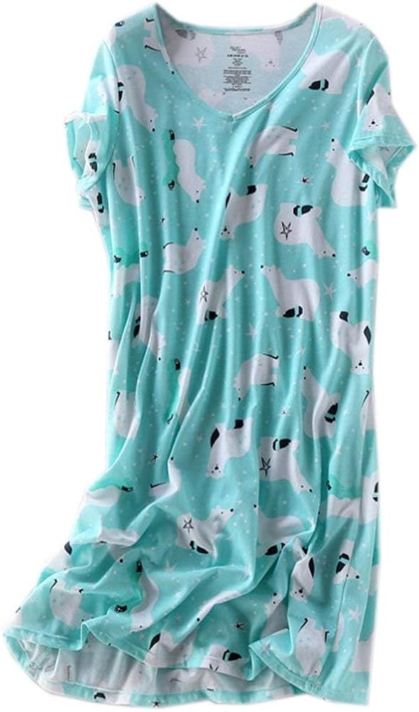 ENJOYNIGHT Womens Cotton Nightgown Short Sleeves Sleepshirt Print Nightshirt