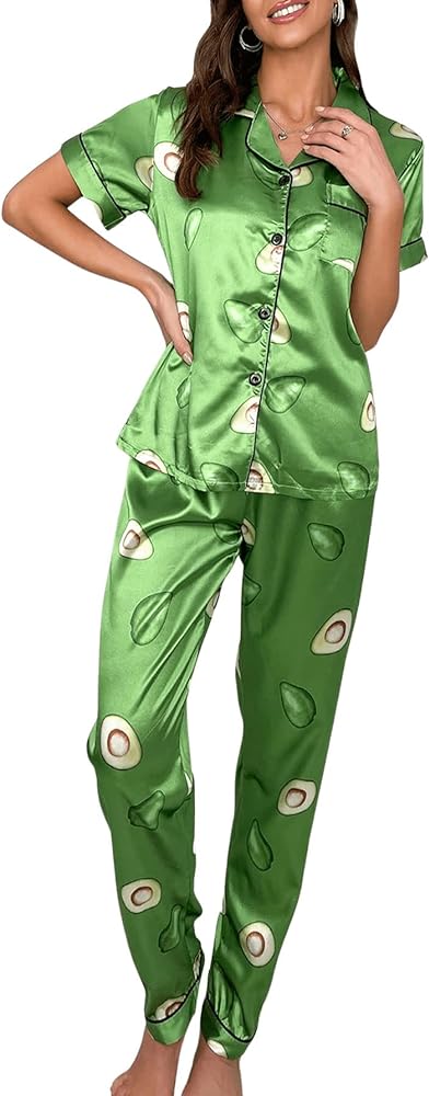 Floerns Women's Printed Two Piece Short Sleeve Sleepwear Long Pants Pajamas Sets