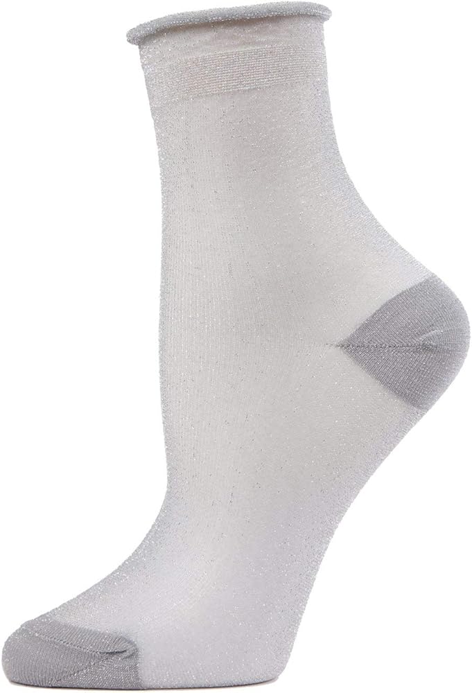 MeMoi Women's Shimmer Roll Top Sheer Shortie Socks